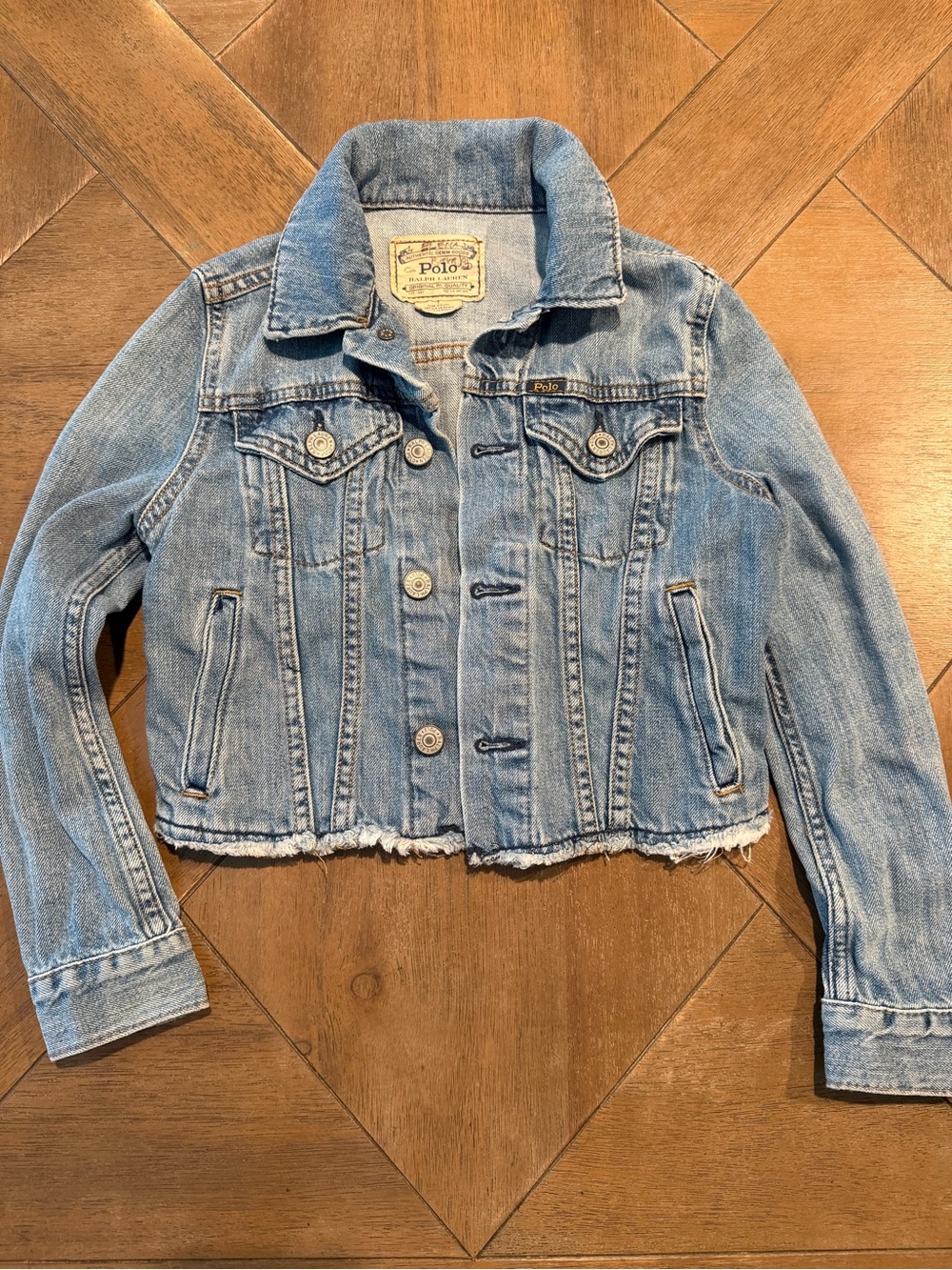 Polo Ralph Lauren Jean Jacket Youth Blue Denim Spell Out Logo Cropped Girl's 7
